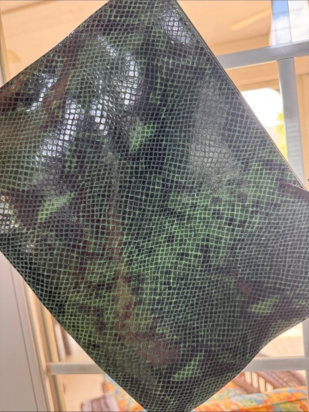 Coach Dark Green Python Snakeskin Print Leather Tech Bag Clutch